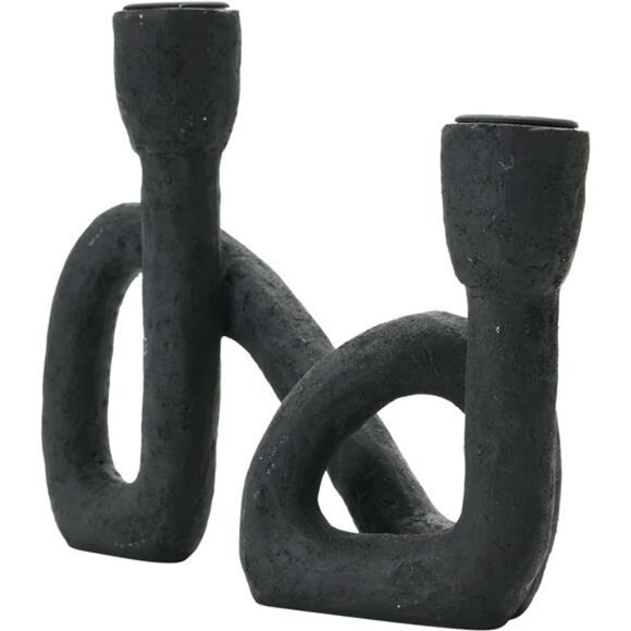 Black sculptural double taper candle holder modern resin centerpiece home decor - Picture 6 of 8